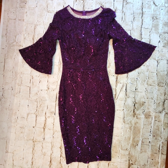 La Scala Dresses & Skirts - NWOT Purple Sequin And Pearl Dress Size S
